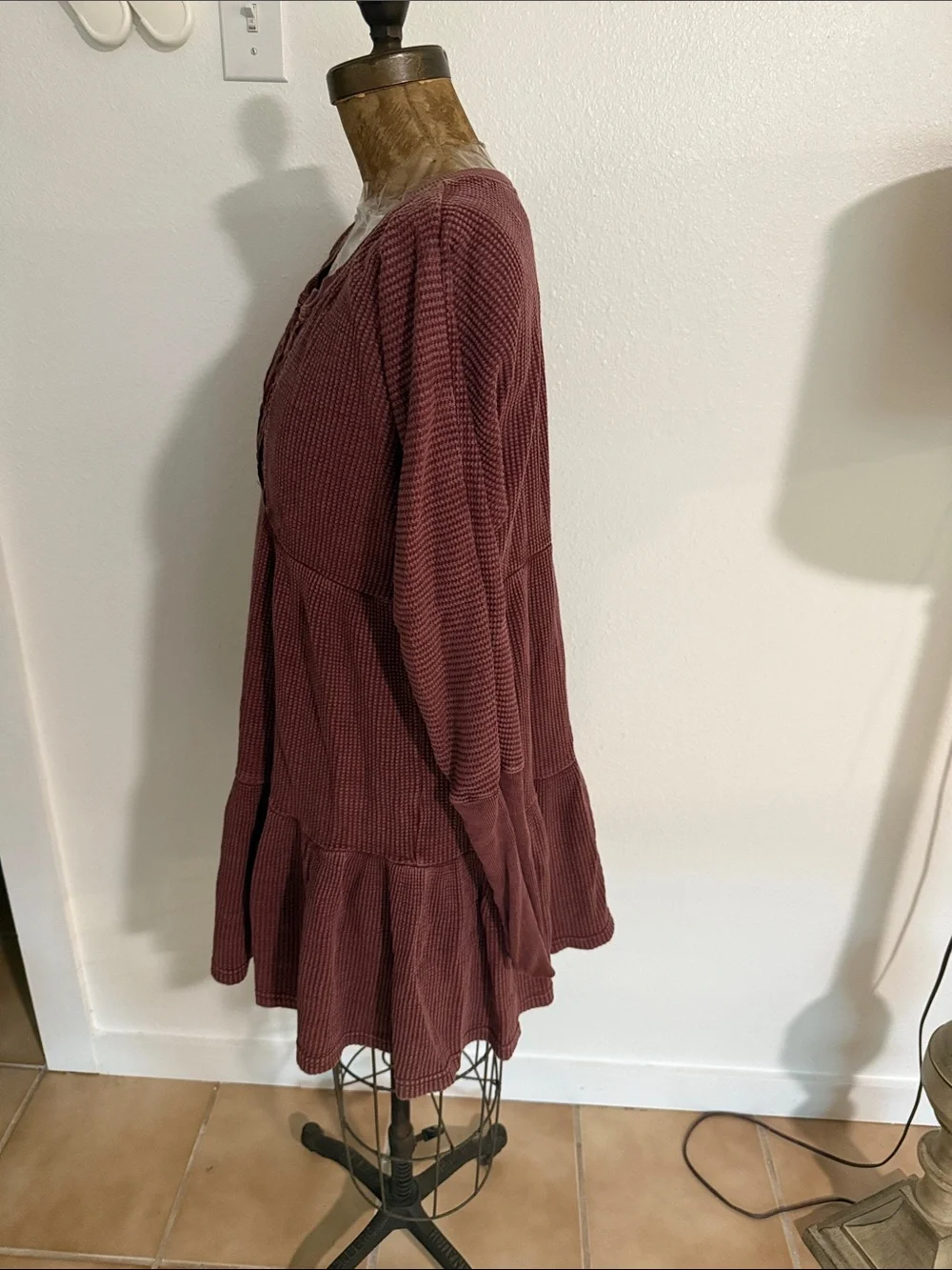 Free People Wine Jolene Oversized Long Sleeve Dress Size M